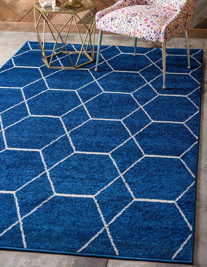 Unique Loom Trellis Frieze Collection Area Rug - Geometric (10' x 14' 1" Rectangle Navy Blue/Ivory)