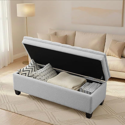 50" Storage Ottoman Bench, Rectangular End of Bed Storage Bench, Upholstered Large Fabric Tufted Ottoman with Storage for Living Room, Bedroom, Entryway,Light Gray