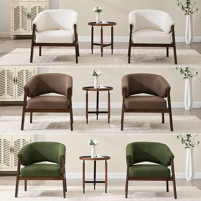 Modern White Accent Chair, Upholstered Armchair Living Room Chair for Bedroom, Comfy Barrel Reading Nook Chairs, Chenille, Wood Legs,1PC