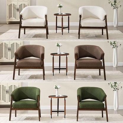 Modern White Accent Chair, Upholstered Armchair Living Room Chair for Bedroom, Comfy Barrel Reading Nook Chairs, Chenille, Wood Legs,1PC