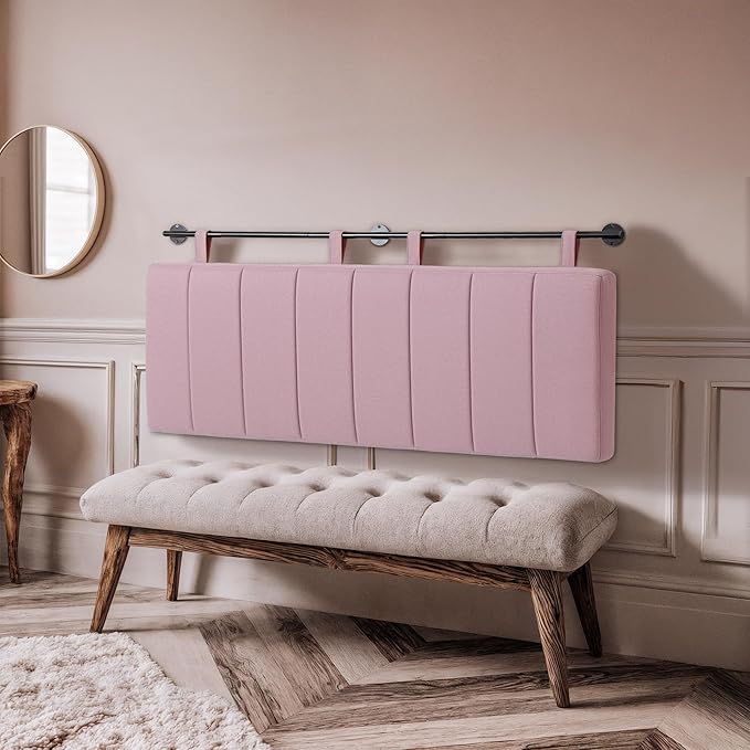 UEV King Headboard Only, Wall Mounted Hanging Upholstered Bed Head Board, Modern Vertical Channel Design of Fine Linen, Elegant Pink Fluted Headboard for Bedroom (Pink, King Size)