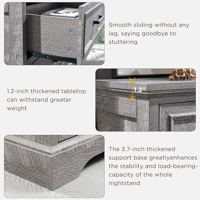 ACCOHOHO Farmhouse 5 Drawers Dresser Chests for Bedroom,46" Tall Wood Rustic Chest of Drawers with Wide Metal Handle,Natural Texture,Drawer Organizer for Bedroom,Living Room,Hallway and Entryway,Grey