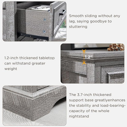 ACCOHOHO Farmhouse 5 Drawers Dresser Chests for Bedroom,46" Tall Wood Rustic Chest of Drawers with Wide Metal Handle,Natural Texture,Drawer Organizer for Bedroom,Living Room,Hallway and Entryway,Grey