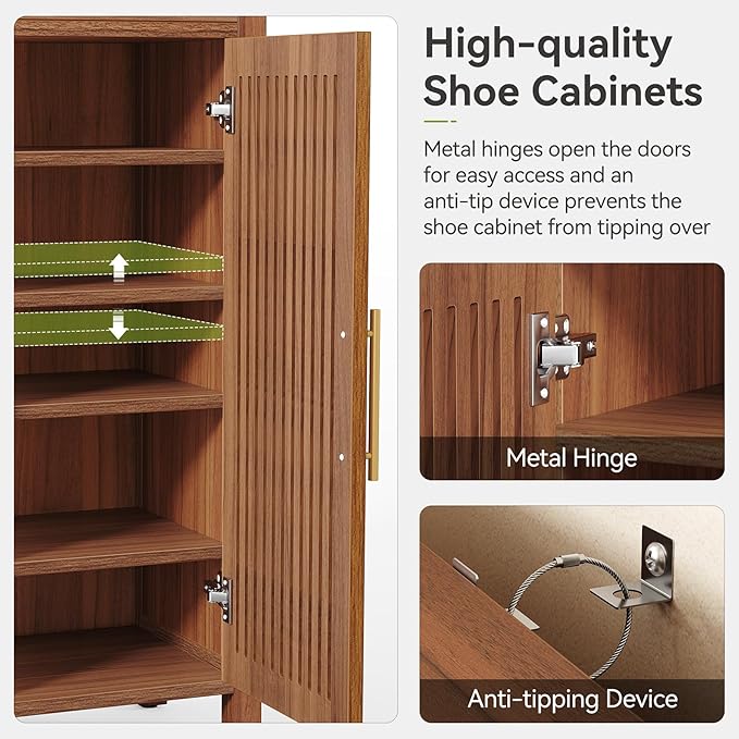LITTLE TREE Narrow Storage Shoe Rack, 6-Tier Wooden Shoe Cabinet with Drawer, Freestanding Slim Shoe Cabinet Shoe Organizer for Entryway, Hallway, Closet, Bedroom, Living Room, Brown