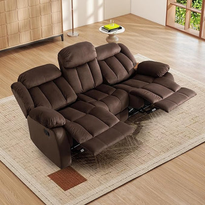 INZOY Manual Recliner Sofa with Padded Armrest, Wall-Hugger 3 Seat Reclining Love Seat Couches with Overstuffed Back, 3 Seater Reclining Chair for Living Room Theater Seating, Brown
