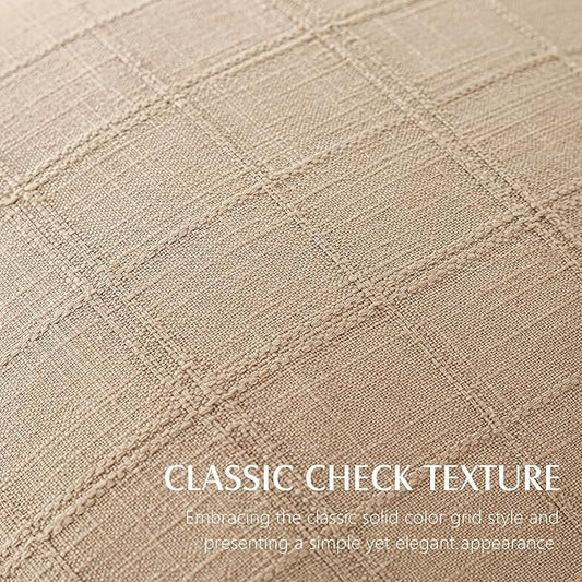 Foindtower Set of 2 Decorative Linen Check Throw Pillow Covers Neutral Farmhouse Vintage Cushion Covers Modern Coastal Boho Home Decor for Sofa Chair Couch Bedroom Living Room,20×20 Inch,Camel