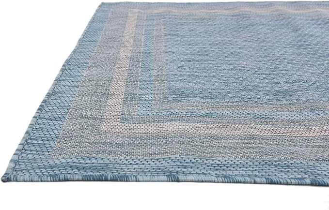 Unique Loom Outdoor Border Collection Area Rug - Soft Border (4' 1" x 6' 1" Rectangle, Aquamarine/ Ivory)