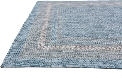 Unique Loom Outdoor Border Collection Area Rug - Soft Border (4' 1" x 6' 1" Rectangle, Aquamarine/ Ivory)