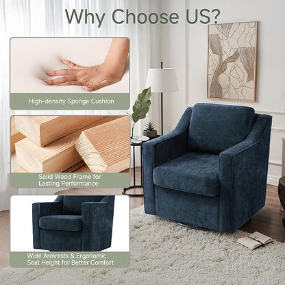 UIXE Swivel Accent Chair, Chenille Upholstered Arm Chair for Living Room, Modern Club Armchair Comfy Single Sofa Bedroom Reading Seat with Lumbar Pillow - Navy Blue