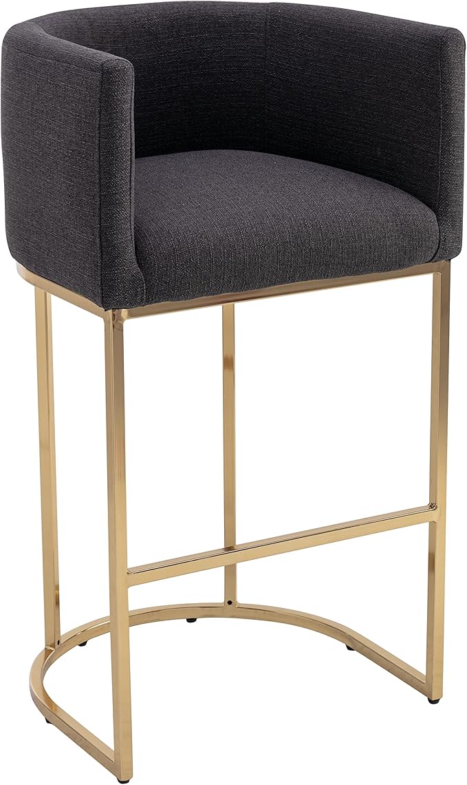 Contemporary Charcoal Linen Bar Stool, 32" Upholstered Fabric Counter Height Barstool Kitchen Counter Island Stool with Golden Metal Base