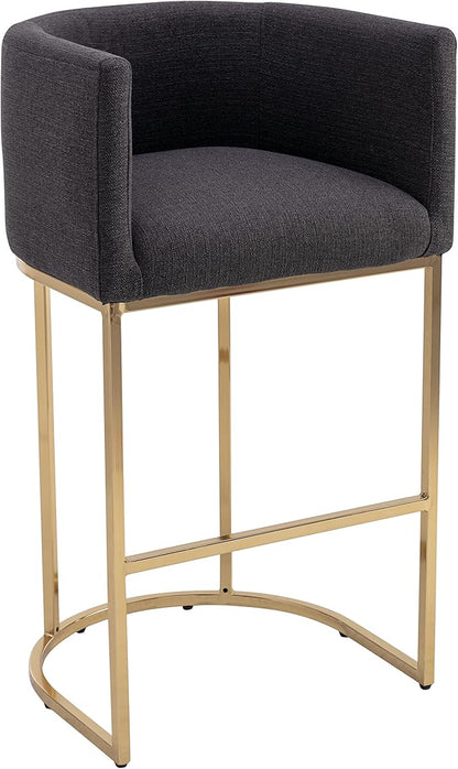 Contemporary Charcoal Linen Bar Stool, 32" Upholstered Fabric Counter Height Barstool Kitchen Counter Island Stool with Golden Metal Base