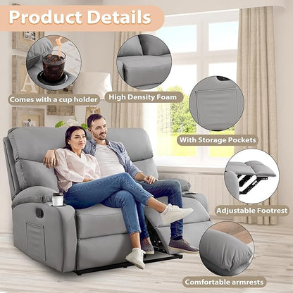 Manual Reclining Loveseat Anti-Scratch Loveseat Recliner Sofa with Side Pocket and Cupholders Wall Hugger 2 Seat Reclining Sofa Chair for RV Living Room Meeting Room Bedroom Apartment