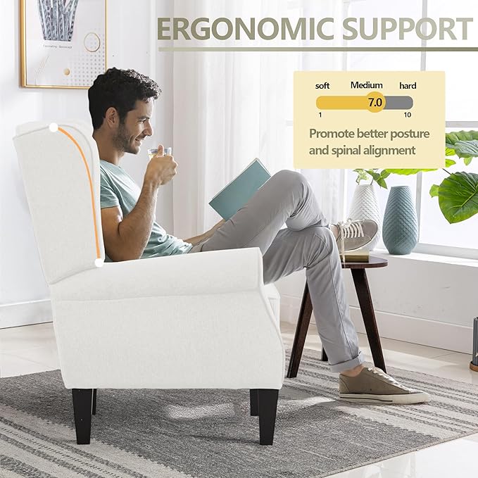 Accent Chairs for Living Room, Beige Fabric Reading Chair for Bedroom, Classic Wing Back Upholstered Single Sofa Seat, Modern Ergonomic High Back Armchair, Sillones para Sala