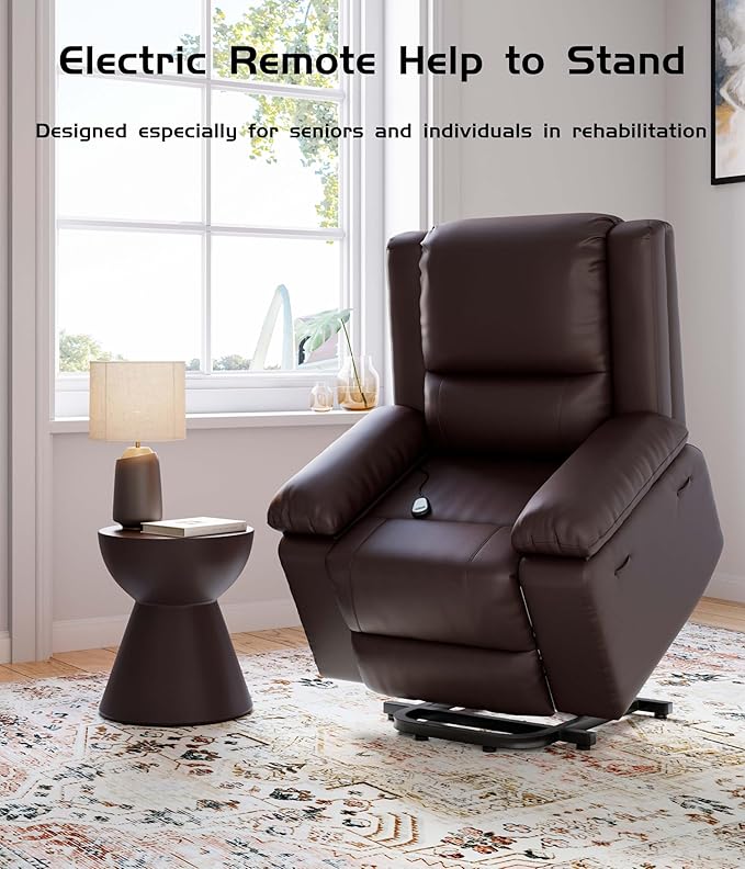 GarveeHome Oversized Wide Power Lift Recliner Chair - Heat and Massage, PU Leather, Adjustable Back and Legs, Electric Lift Chair Designed for The Elderly and People with Mobility impaired