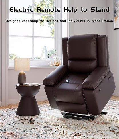 GarveeHome Oversized Wide Power Lift Recliner Chair - Heat and Massage, PU Leather, Adjustable Back and Legs, Electric Lift Chair Designed for The Elderly and People with Mobility impaired