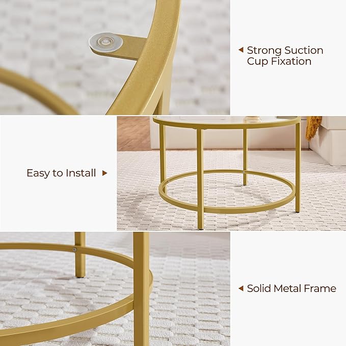 Yaheetech Gold Glass Coffee Table for Living Room, 27.6" Round Glass Coffee Table with Metal Frame, Circle Coffee Table for Home, Office, Apartment