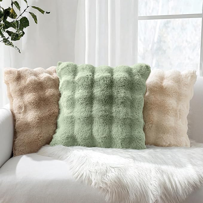 MIULEE Faux Fur Pillow Covers Thick Soft Plush Throw Pillows Luxury Home Decor for Couch Bed Bedroom Living Room Sofa,20x20 Inch Pack of 2 Sage Green