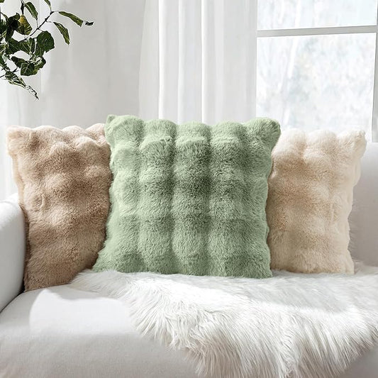 MIULEE Faux Fur Pillow Covers Thick Soft Plush Throw Pillows Luxury Home Decor for Couch Bed Bedroom Living Room Sofa,20x20 Inch Pack of 2 Sage Green