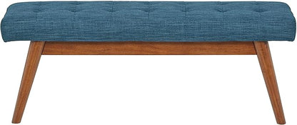 Amazon Basics Modern Haraden Upholstered Button-Tufted Bench, Blue, 16 x 44 x 17 in