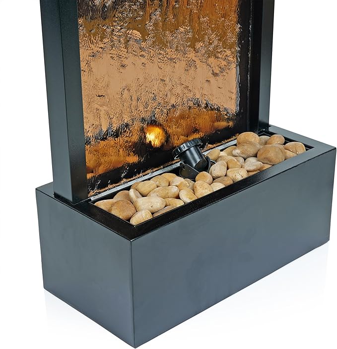 Alpine Corporation - Mirror Waterfall Fountain with Stones & Lights - Zen Indoor/Outdoor Decor for Office, Living Room, Patio, Entryway - 48 Inches (Bronze)