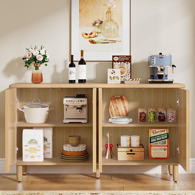 Tribesigns Buffet Cabinet Sideboard with Storage, Large Storage Cabinet Sideboard Buffet Table with Doors for Living Room Kitchen Dining Room (Light Brown)