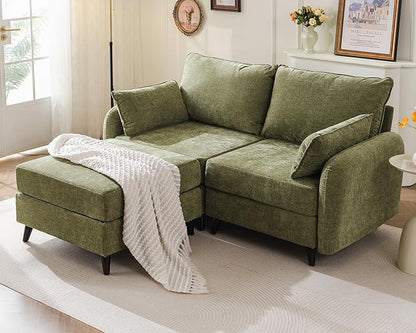 73'' Loveseat Sofa with All Seats Storage, Modular Sectional Couch with Movable Ottoman,Oversized Comfy Couch with 7.8'' Cushion,24.5'' Deep Seat,for Living Room,Bedroom,Velet,Green