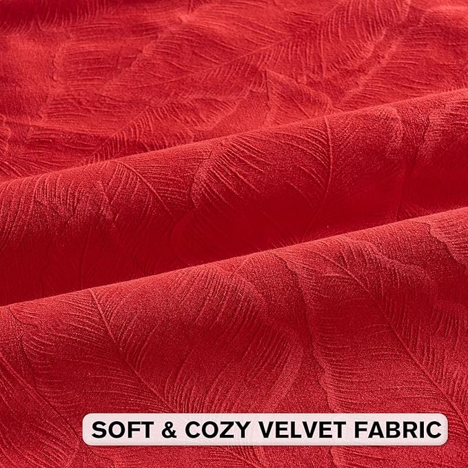 FUTEI Christmas Red Velvet Throw Pillow Covers 12x20 Inch Set of 2,Soft Embossed Leaf-Relief Textured Lumbar Pillow Cases,Natural Home Decor for Couch Living Room