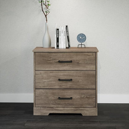 Prepac Rustic Ridge Farmhouse Nightstand Bedside Table, Brown Nightstand for Bedroom, End Table with 3 Drawers 16.25"D x 27.5"W x 26.75"H