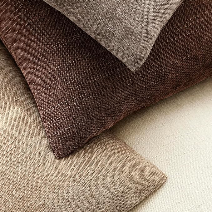 Foindtower Pack of 2 Textured Chenille Throw Decorative Pillow Covers Square Accent Solid Cushion Cover Neutral Farmhouse Lumbar Pillow Case for Couch Sofa Bedroom Living Room 12x24 Inch,Red Brown