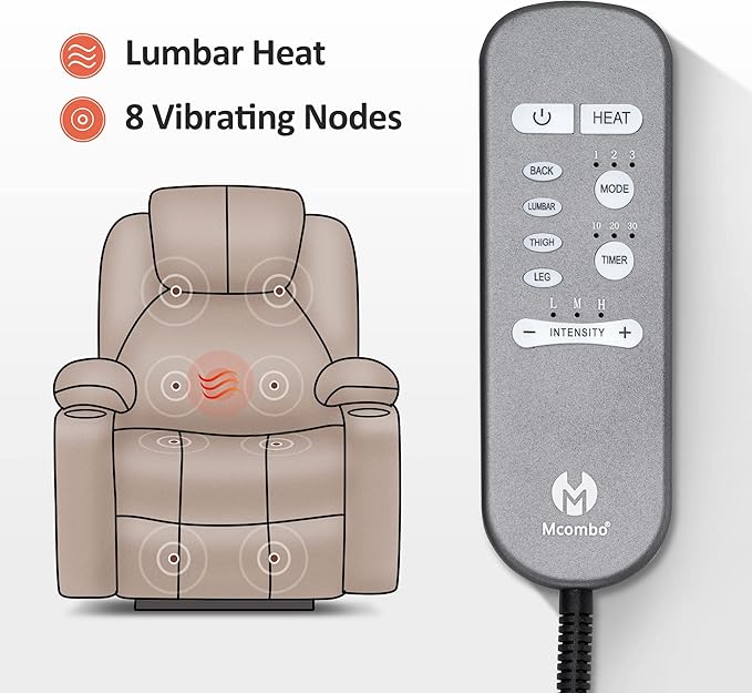 MCombo Power Lift Recliner Chair for Elderly, Lift Chair with Heat and Massage, USB&Type C Ports, Extended Footrest, Cup Holders, Fabric 7040 (Medium, Carmine Red)