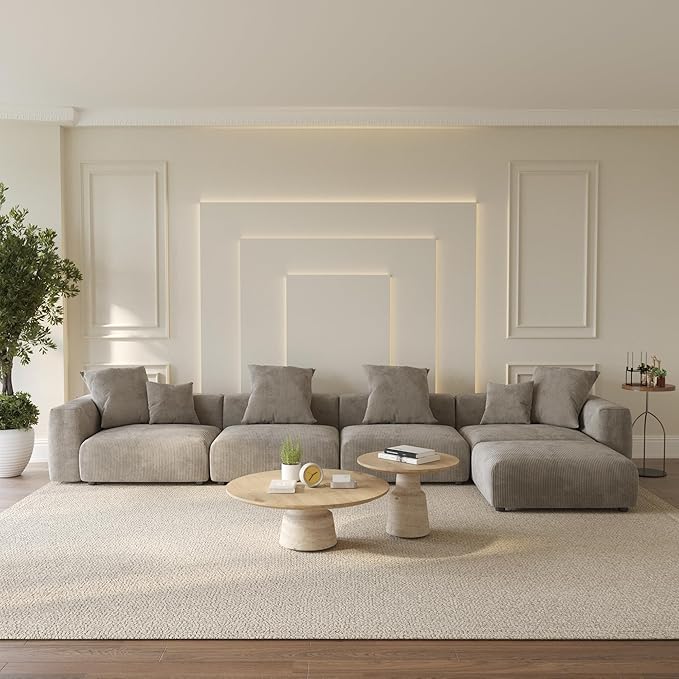 Oversized Modular Sectional Sofa with Ottomans,5 Seater Corduroy L Shaped Reversible Corner Couch,181.1" Convertible Sofa & Couch Free Combination for Living Rooom,Brown
