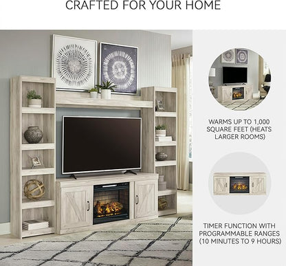 Signature Design by Ashley Bellaby Farmhouse 60" TV Stand with Electric Fireplace for TVs up to 69", Whitewash