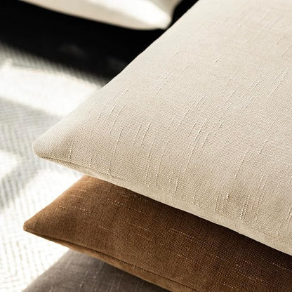 Foindtower Pack of 2 Soft Textured Chenille Throw Decorative Pillow Covers Square Accent Solid Cushion Cover Cozy Neutral Farmhouse Pillow Case for Couch Sofa Bedroom Living Room 16x16 Inch, Beige