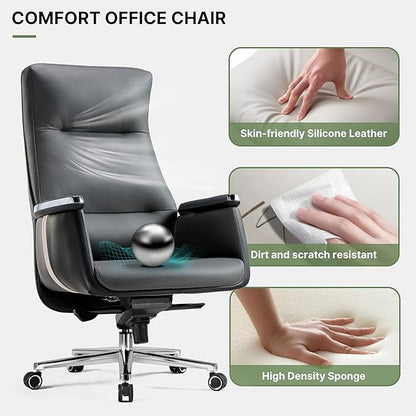 EUREKA ERGONOMIC Royal II Executive Office Chair High Back, Big and Tall with Extra Wide Seat, Silicone Leather Desk Chair Computer Chair, Modern Office Chair Home Office Desk Chairs-Gray