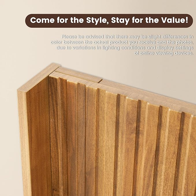 COCO DESIGN Queen Size Headboard Only, 64.3" Wide Wooden Headboard, Mid Century Modern Farmhouse Boho HeadBoard, Fluted Panel, Wingback Design, Wall Mount, Natural