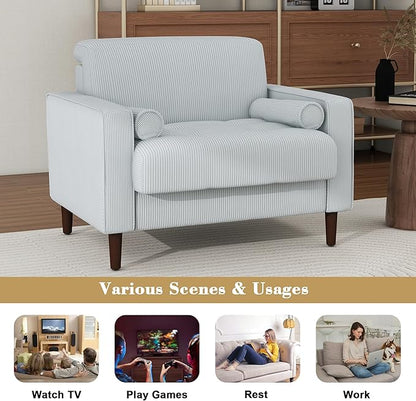 Oversized Accent Chair Set of 2, Corduroy Fabric Mid Century Modern Armchair with Large Seat for Living Room Bedroom Reading