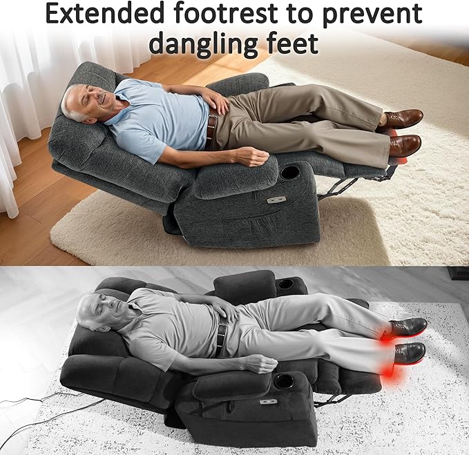 MCombo Oversized Power Lift Recliner Chair with Extended Footrest for Elderly People, Fabric R7399 (Dark Gray, Large-Oversize)