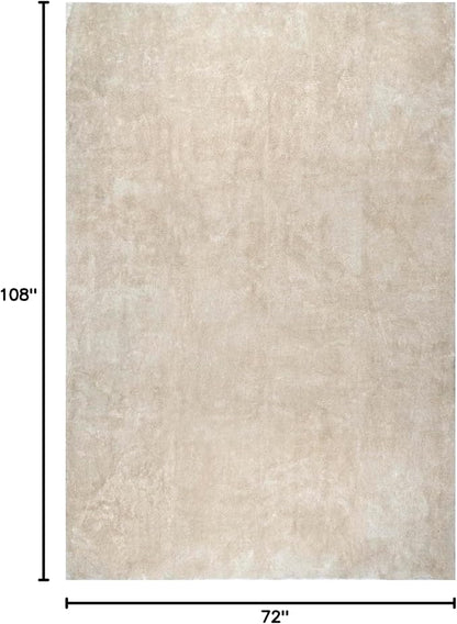 nuLOOM 6' x 9' Cozy Plush Area Rug, Machine Washable, Non-Slip, Soft Fluffy Shag Carpet for Living Room Bedroom Kids Room Nursery Home Decor, Loni Cream