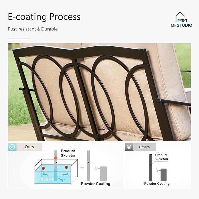 MFSTUDIO 5 PCS Outdoor Patio Furniture Set, Metal Outdoor Conversation Set, Rattan Wicker Patio Sectional Sofa Set with 2 x Rocking Single Sofa, 2-Seat and 3-Seat Sofa, 1 x Coffee Table, Beige