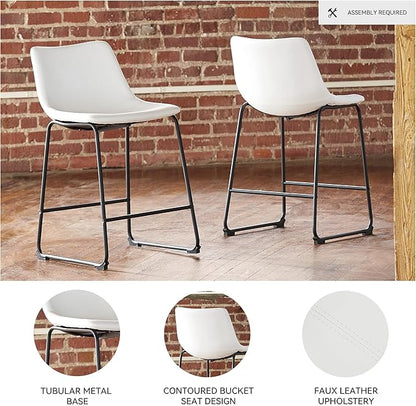 Signature Design by Ashley Centiar Urban Industrial 28.75" Pub Height Bucket Seat Barstool, 2 Count, White