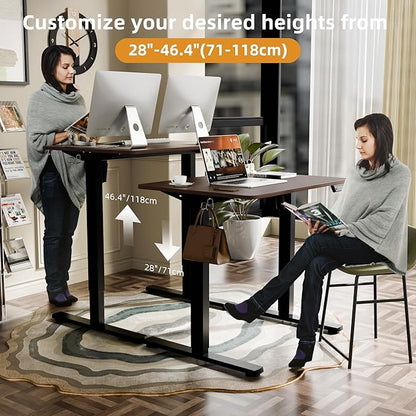 ERGOMAKER Electric Standing Desk, 31.5" x 23.6" Height Adjustable Sit Stand Desk with Splice Board for Home Office, Computer Desk Memory Preset (Black Frame, Walnut Desktop)