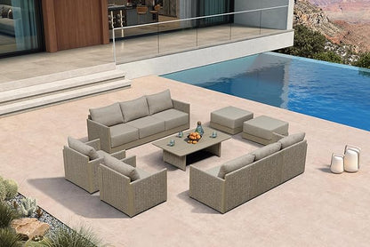 PURPLE LEAF 11 Pieces Patio Conversation Sets with Coffee Table All Weather Outdoor Couch Sectional Set with Cushion Small Conversation Set for Garden Poolside Backyard Beige