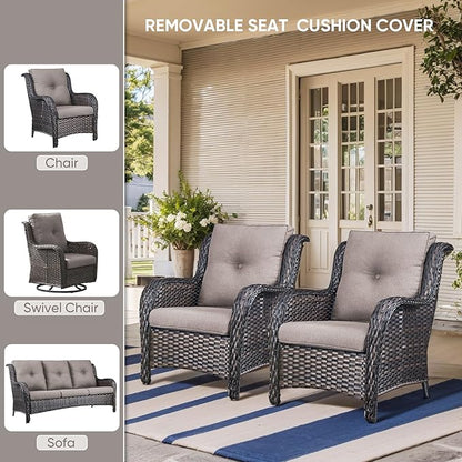 Outdoor Wicker Chair Cushions 2 Packs - Outside High Back Thick Water-Resistant Cushion 22x24 with Zipper Cover for Patio Glider Rocking Chairs Loveseat Couch – Grey/Buckle