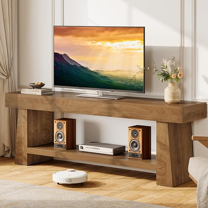 Tribesigns 63-Inch TV Stand for 55/60/65/70-Inch TVs, Farmhouse Entertainment Center with 2-Tier Storage Shelf, Long Wooden Media Console Table for Living Room, Bedroom, Brown