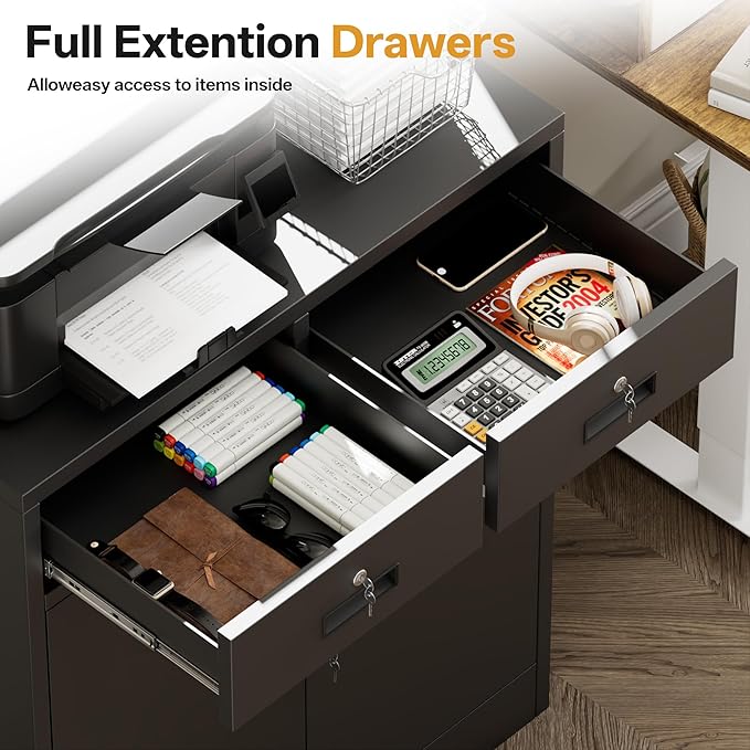 Storage Cabinet, 36 Inch Tall Metal Storage Cabinet with Doors and Shelves, Metal Cabinet with Drawers, Pantry Cabinets for Kitchen Storage, Garage Cabinet for Living, Dining Room.