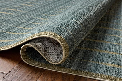 Loloi Chris Loves Julia Calvin Collection CLV-02 Ocean/Olive 5'-3" x 5'-3" Round Area Rug Checkered Neutral Soft Living Room Bedroom Carpet