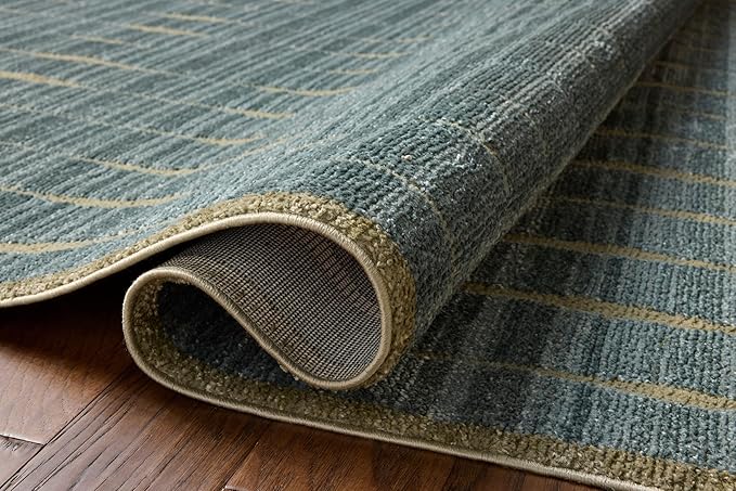 Loloi Chris Loves Julia Calvin Collection CLV-02 Ocean/Olive 3'-6" x 5'-6" Accent Rug Checkered Neutral Soft Living Room Bedroom Carpet