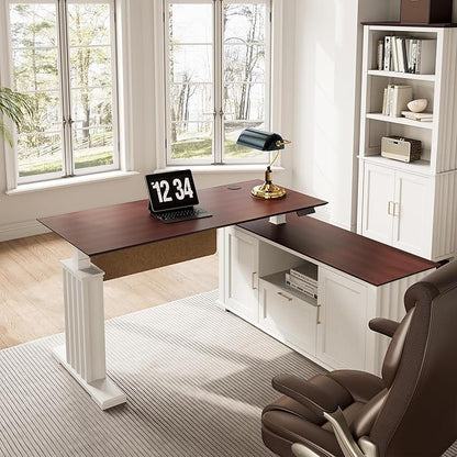 EUREKA ERGONOMIC 60x26 Executive Standing Desk with File Cabinet Drawers,L Shaped Adjustable Height Desk Home Office Computer Desk with Storage