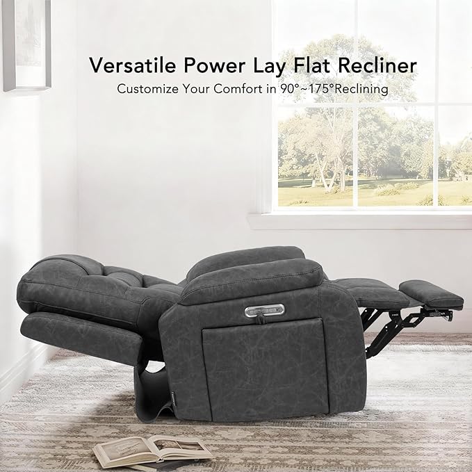 EONIX Triple Motor Lay Flat Zero Gravity Power Recliner Chair with Heating and Massage, Independent Footrest, Backrest, Headrest Adjustments, 400lbs Heavy Duty Big Man Power Recliner Chair, Black