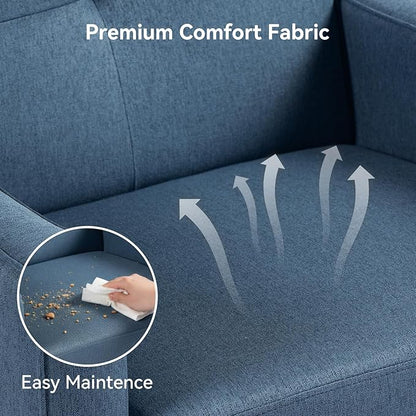 Accent Chair Set of 2, Fabric Modern Chair with Wooden Frame, Cozy Armchair Reading Chair with Comfy Back for Apartment, Living Room, Bedroom, Waiting Room, Small Space, Corner, Blue